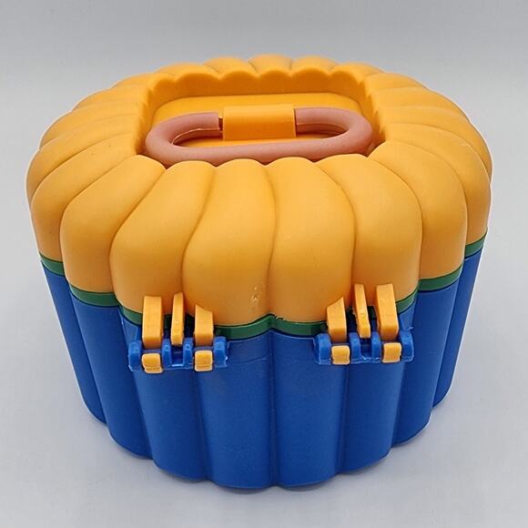 Round Plastic Multi-Colored Jewelry Makeup Case Organizer, Carry Handle, Mirror - Picture 10 of 12